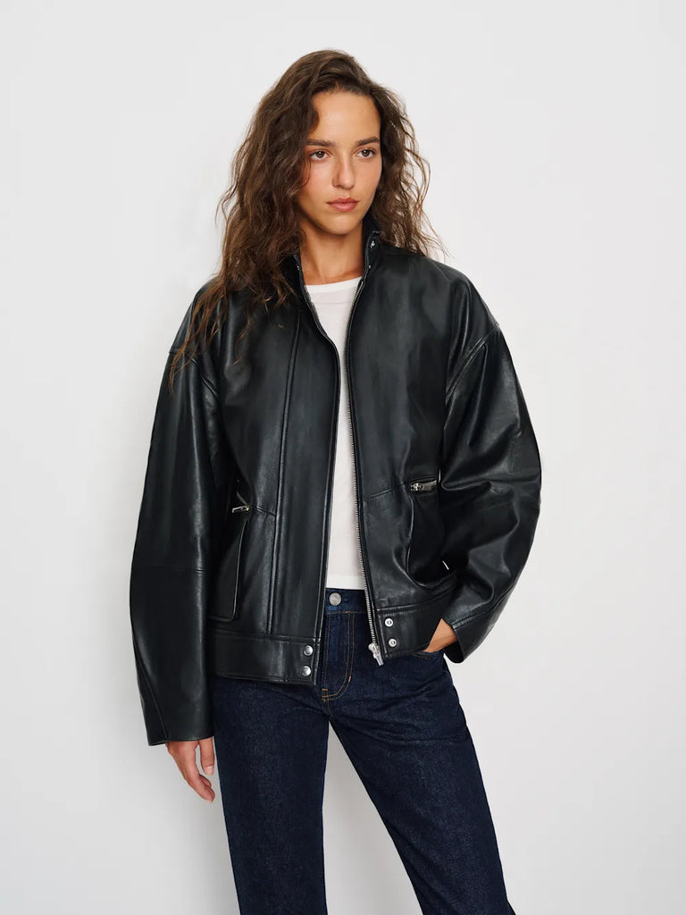 Veda Harrison Oversized Leather Bomber Jacket Black | JACKET | VEDA