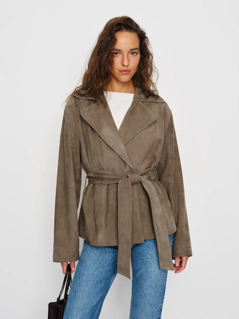 Jaden Cropped Trench Mushroom Suede | JACKET | VEDA