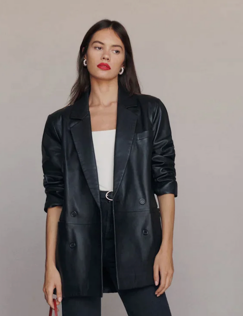 Veda Dalia Relaxed Leather Blazer Black JACKET