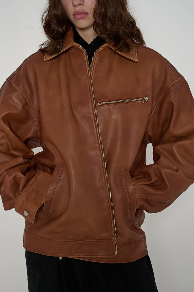 Veda Marco Oversized Leather Bomber Sienna | | VEDA